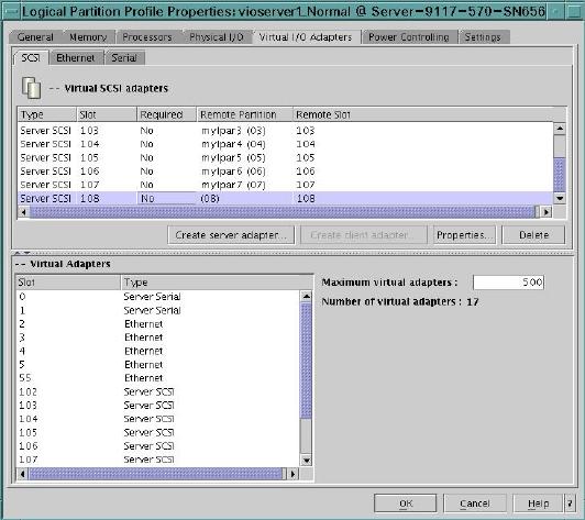 VIOS Profile: Virtuellen SCSI Serveradapter hinzufügen